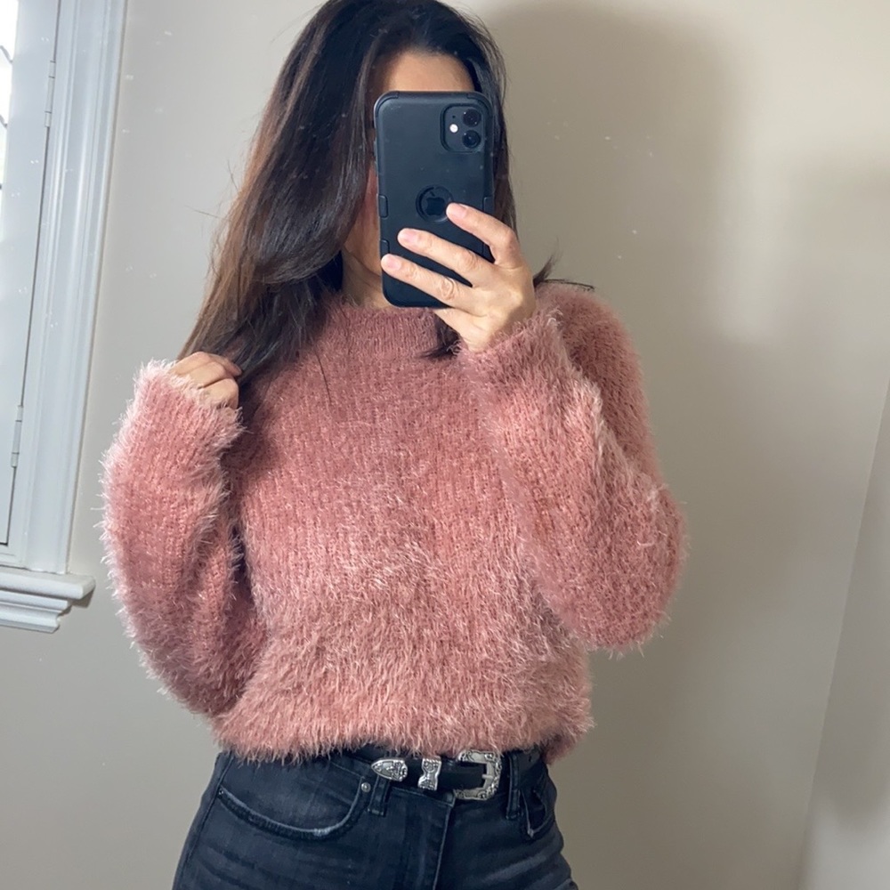 Pink rose fuzzy soft sweater